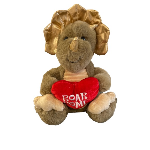 New Stuffed Dino love Triceratops 13” animal toy brown gold red - Picture 1 of 11